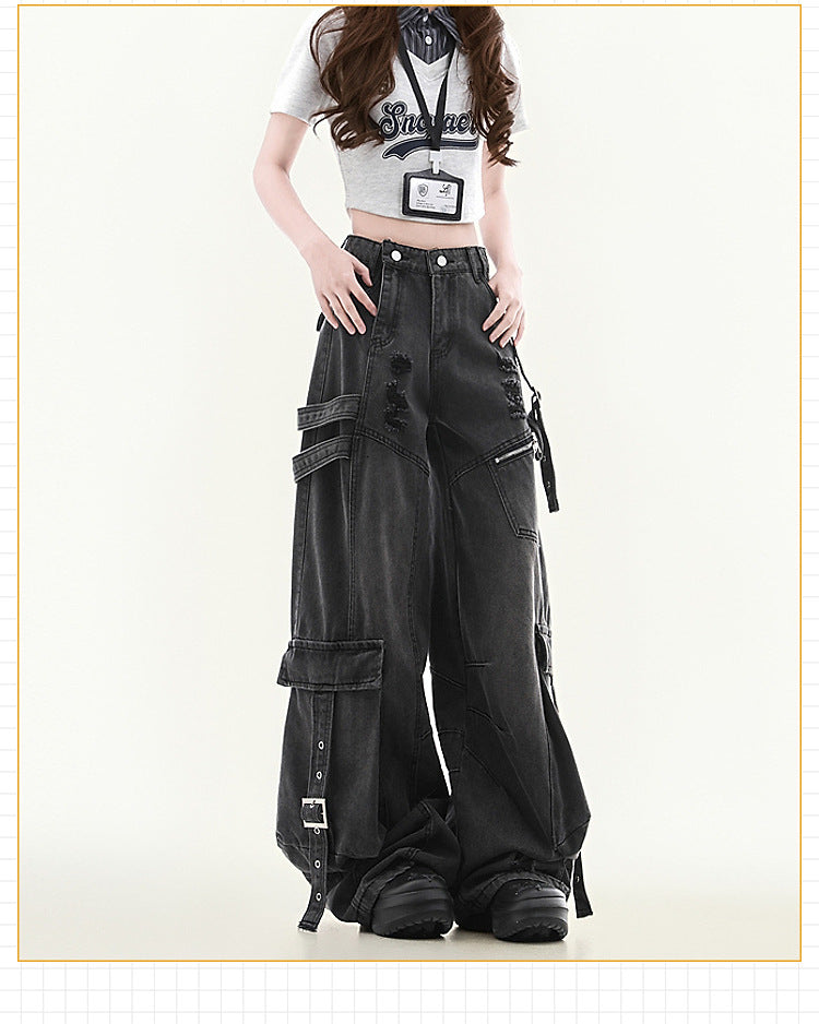 Women's Straight Loose Multi-pocket Cargo Jeans