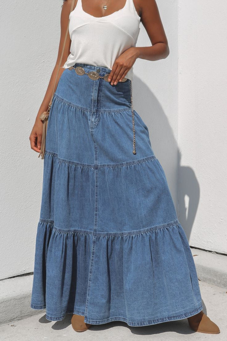 Low Waist Distressed Vacation Style Cake All-matching Jeans Skirt