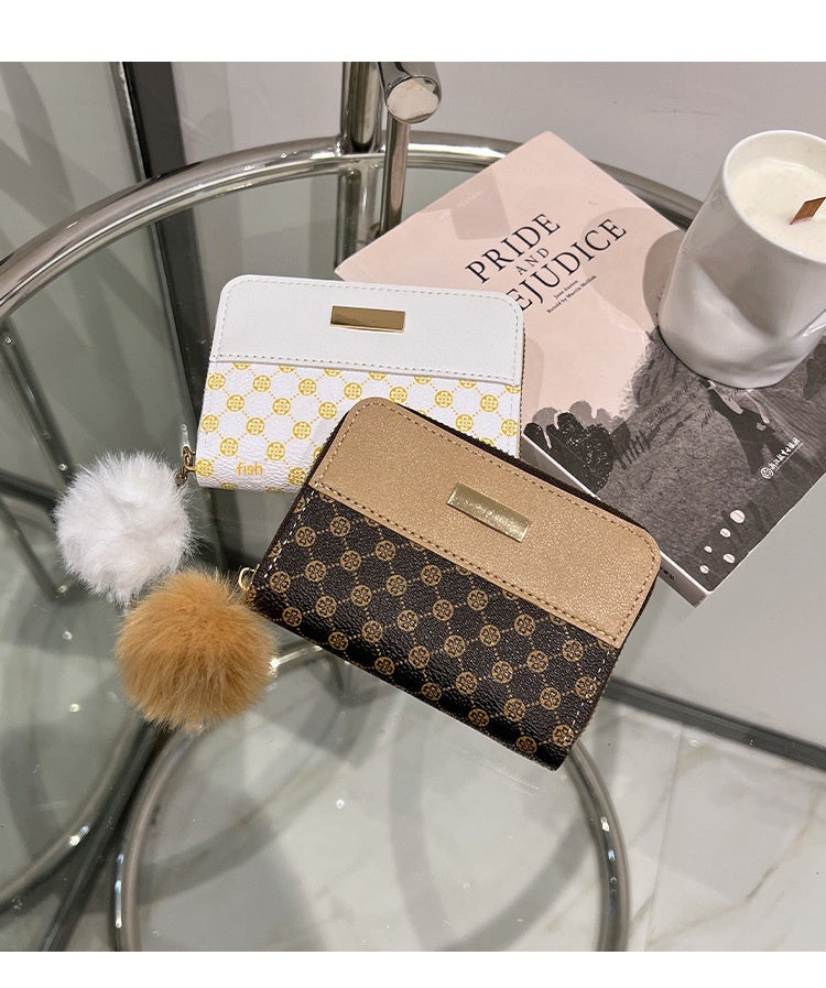 Women's Short Printing Color Contrast Korean Style Bag Wallet
