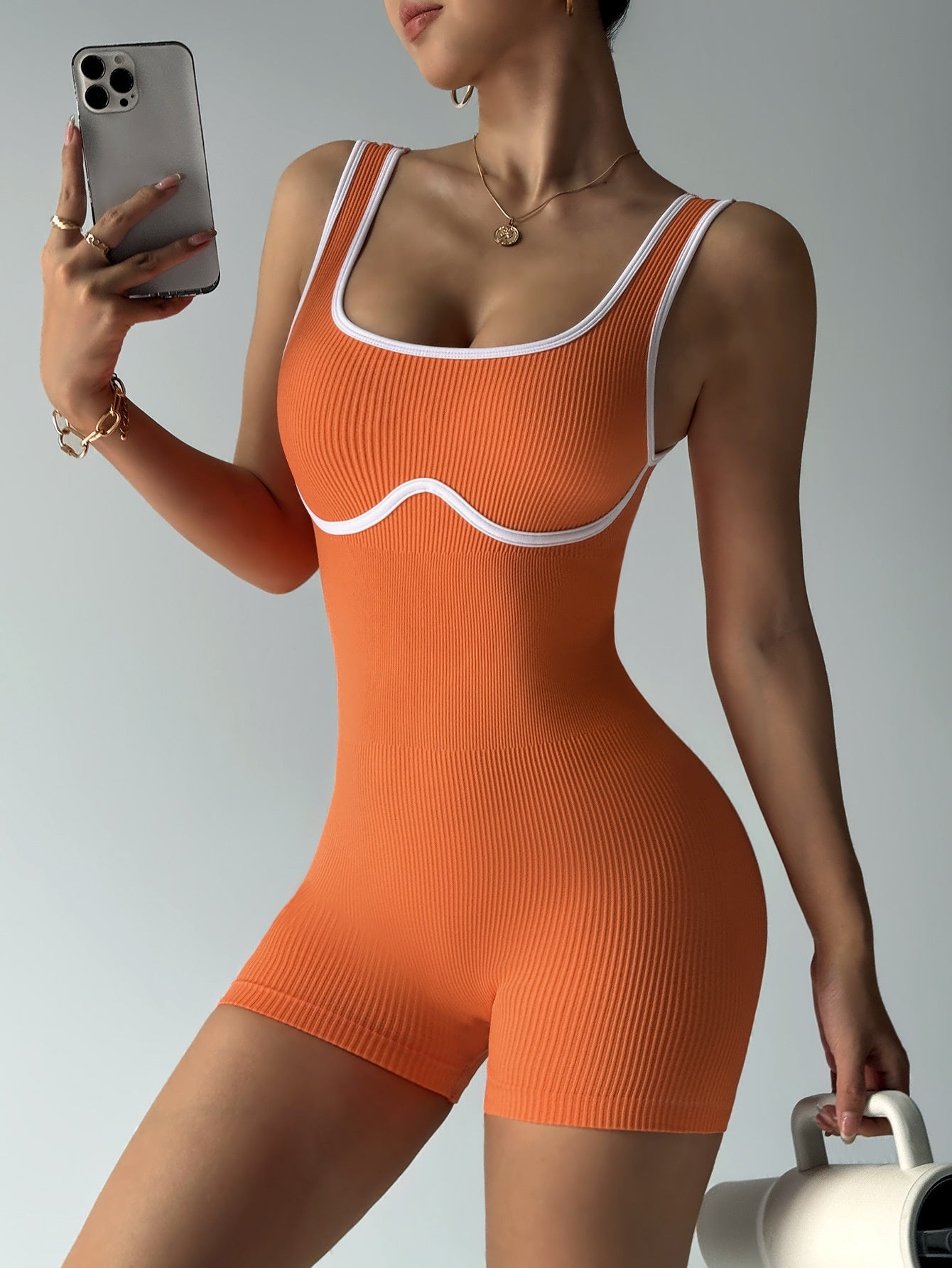 Elastic Contrast Color Yoga Jumpsuit Tight