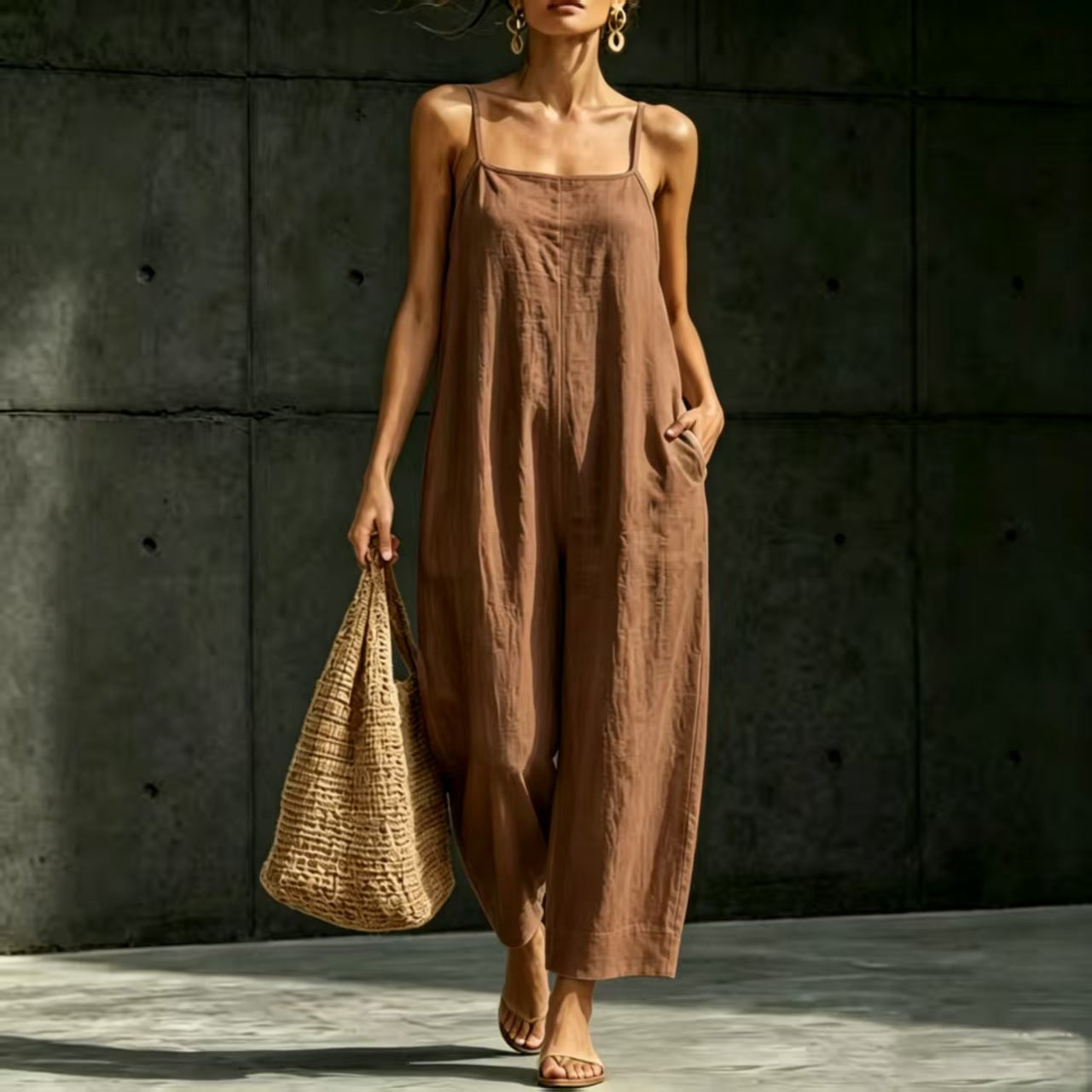 Springsummer Strap Jumpsuit Loose-fit Simple And Elegant Sleeveless