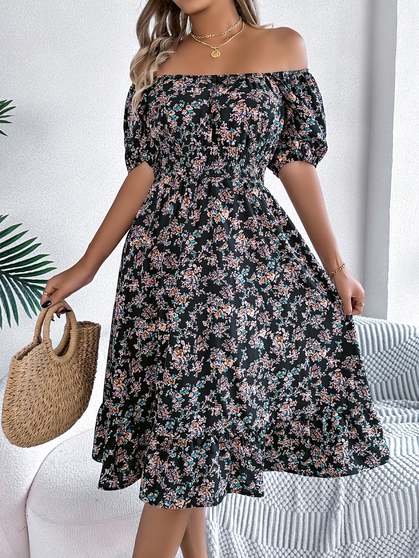 Floral Print Square Collar Dress Summer Fashion Ruffles Dresses Women's Clothing