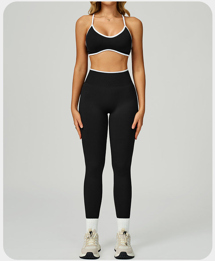 Women's Vest And Pants Color-blocking Yoga Set