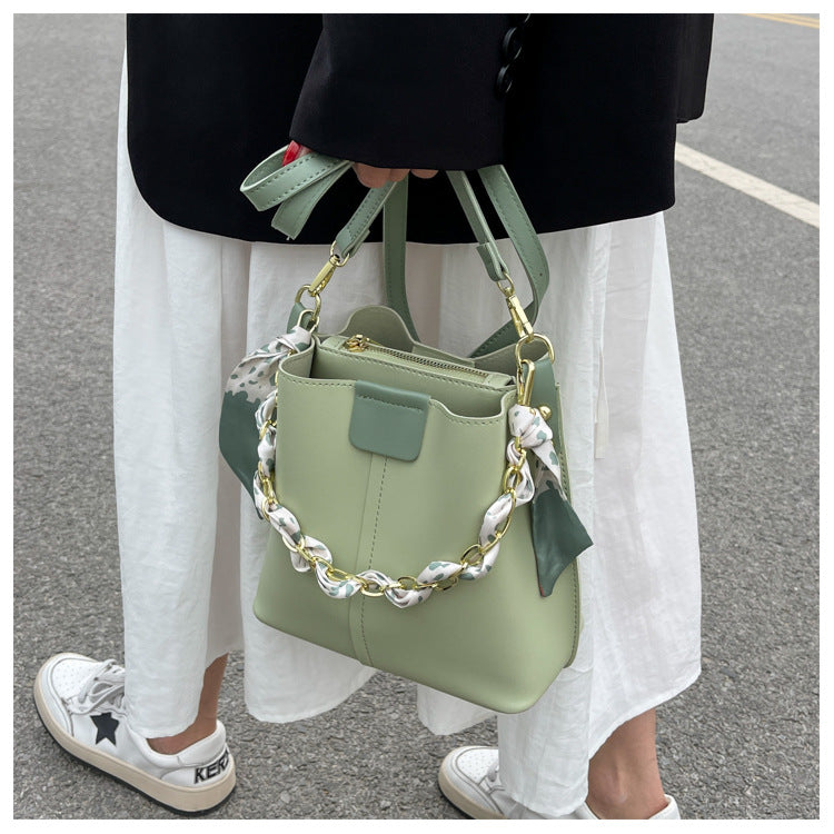 Simple Handbags Women's Shouder Bucket Bags Chain Fashion Textured Messenger Bag