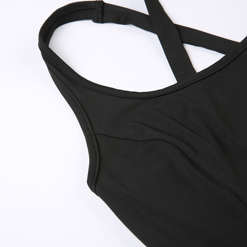 Women's Fashionable Elegant Yoga Shorts Hollow Cross Back Loose Comfortable Workout Clothes Vest Jumpsuit