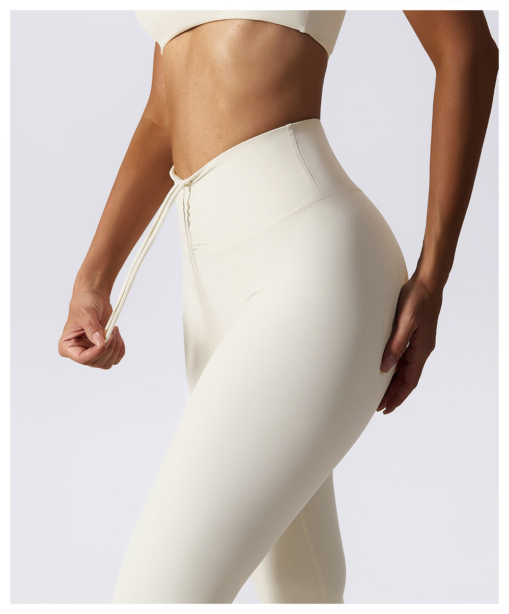 European And American Drawstring Belly Contracting Nude Feel High Waist Yoga Pants