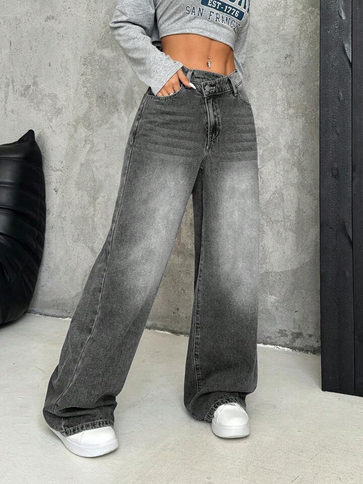Women's Casual Straight Loose Washed Jeans