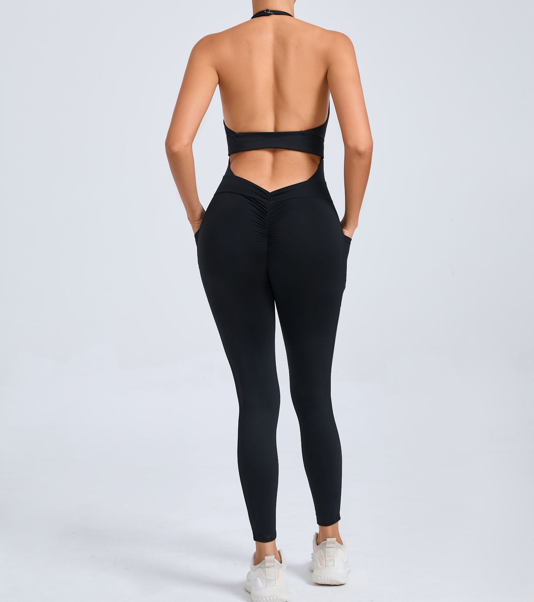 European And American Halter Side Pockets Yoga Jumpsuit