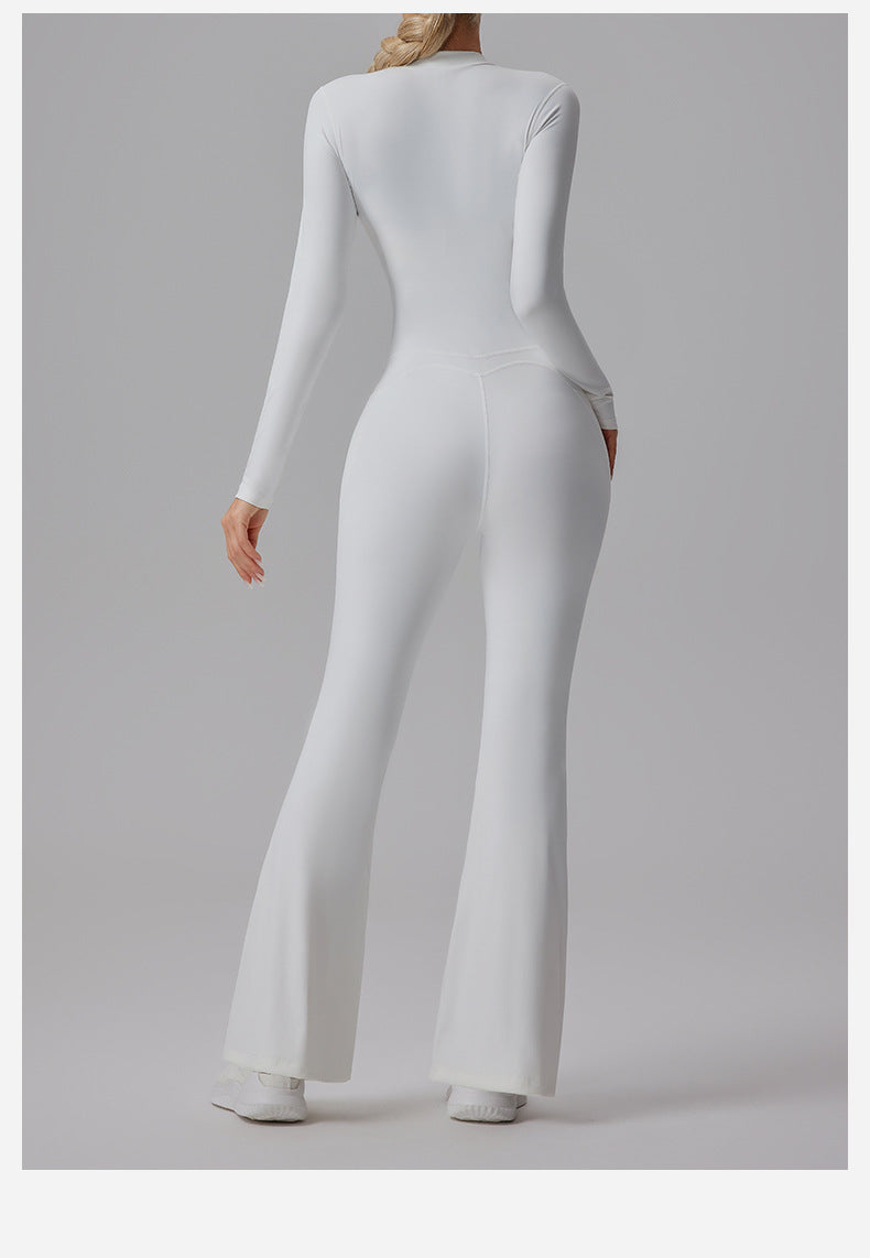 Slim-fit Bare-feel Long-sleeve Yoga Jumpsuit With A Zipper