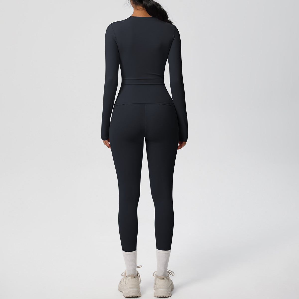Double-sided Sanding Pure Color Tight Training Long Sleeve Yoga Clothes Suit