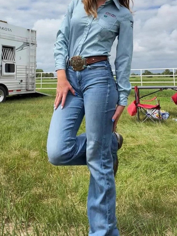 Slim Fit Elastic Mid-waist Slightly Flared Jeans