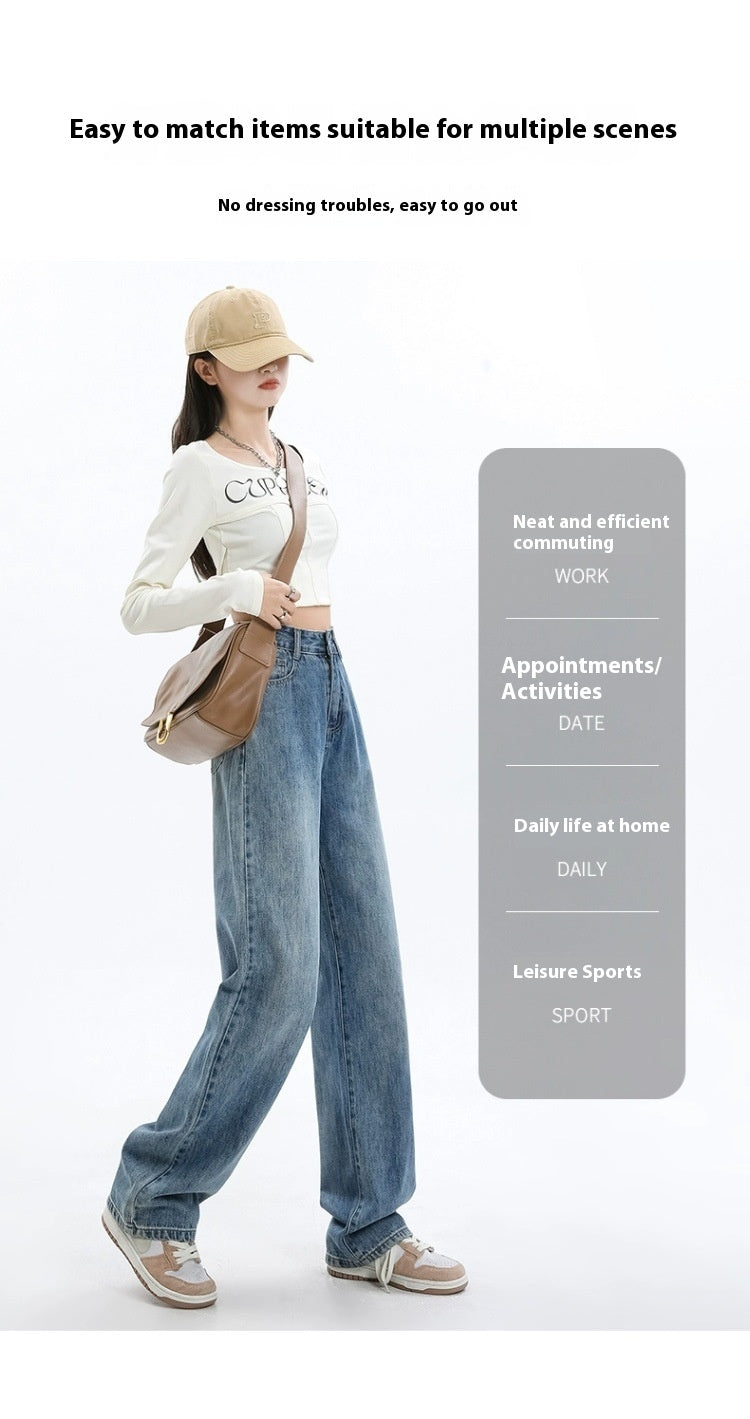 Simple All-matching Wide Leg Jeans For Women Spring And Autumn New High Waist