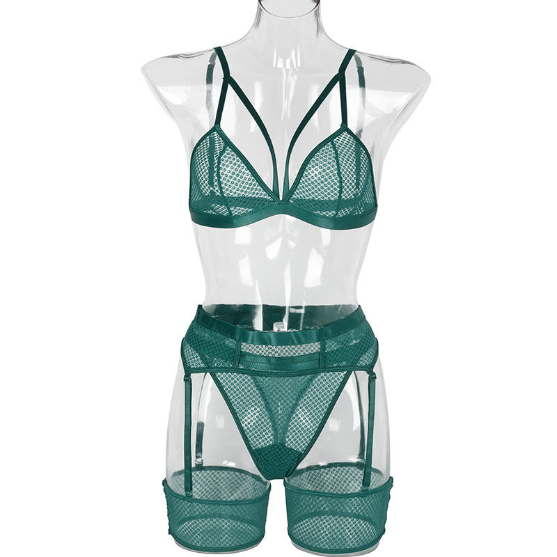 Womens Lace Sheer Lingerie 3-Piece Set