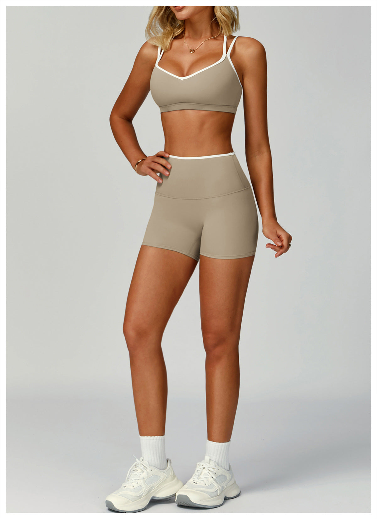 Contrastcolor Trimmed Women's TightfittingBackrevealing Yoga Wear Sports Outdoor Fitness Set