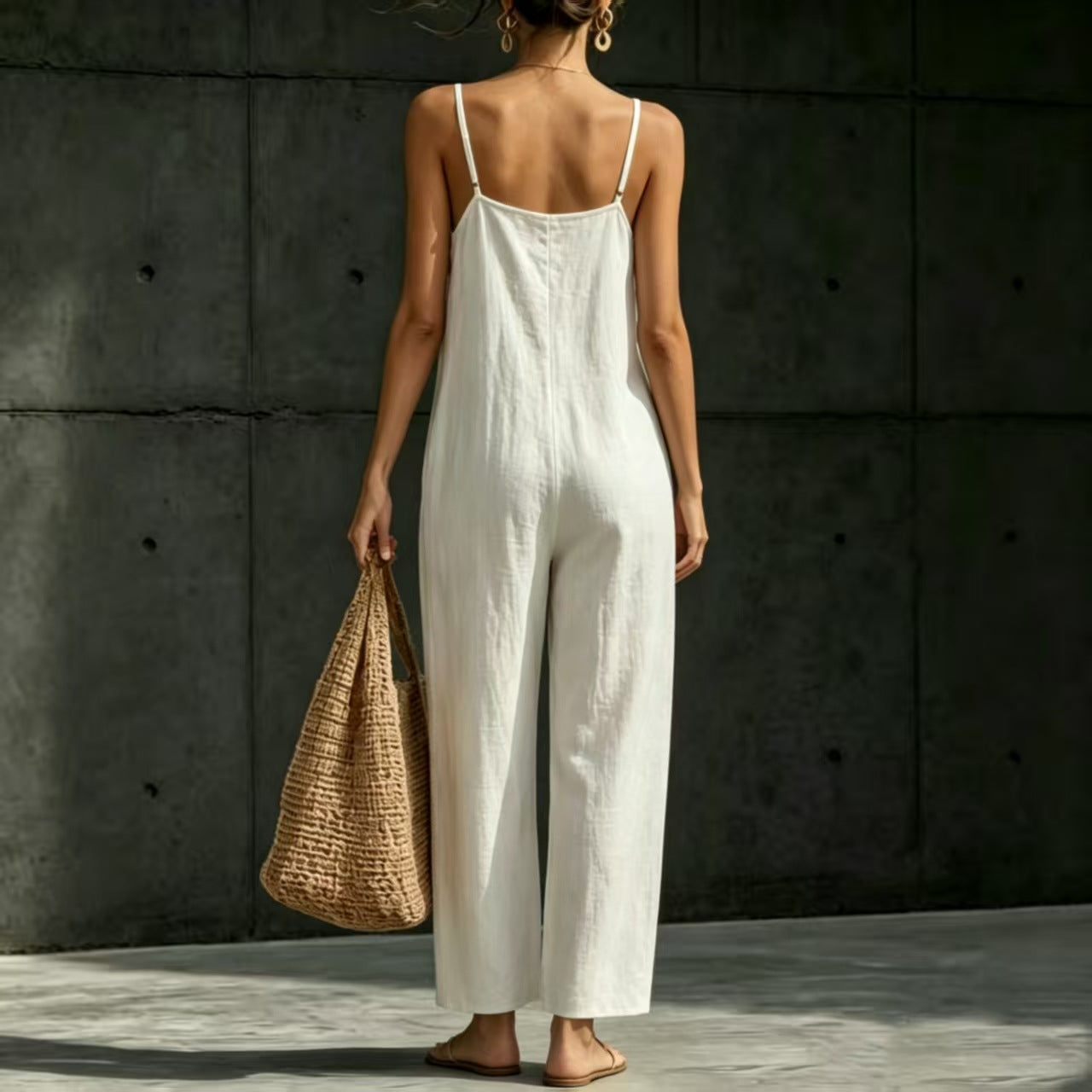Springsummer Strap Jumpsuit Loose-fit Simple And Elegant Sleeveless