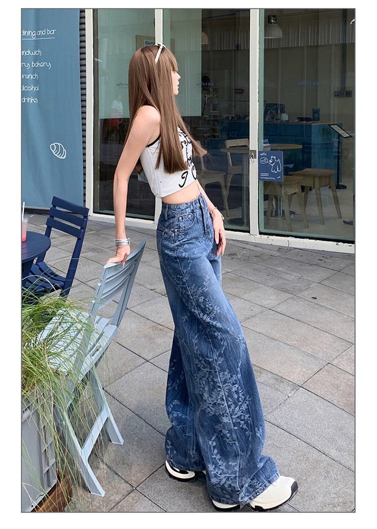 Jacquard Jeans Women's Loose Wide-leg Pants