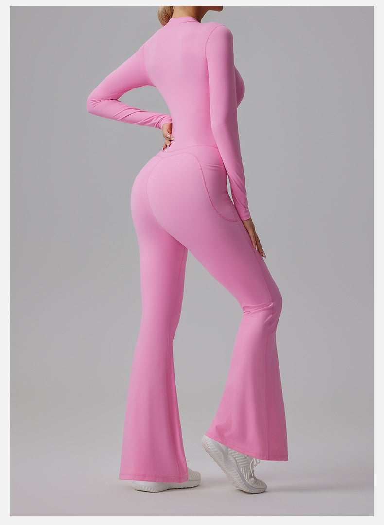 Slim-fit Bare-feel Long-sleeve Yoga Jumpsuit With A Zipper
