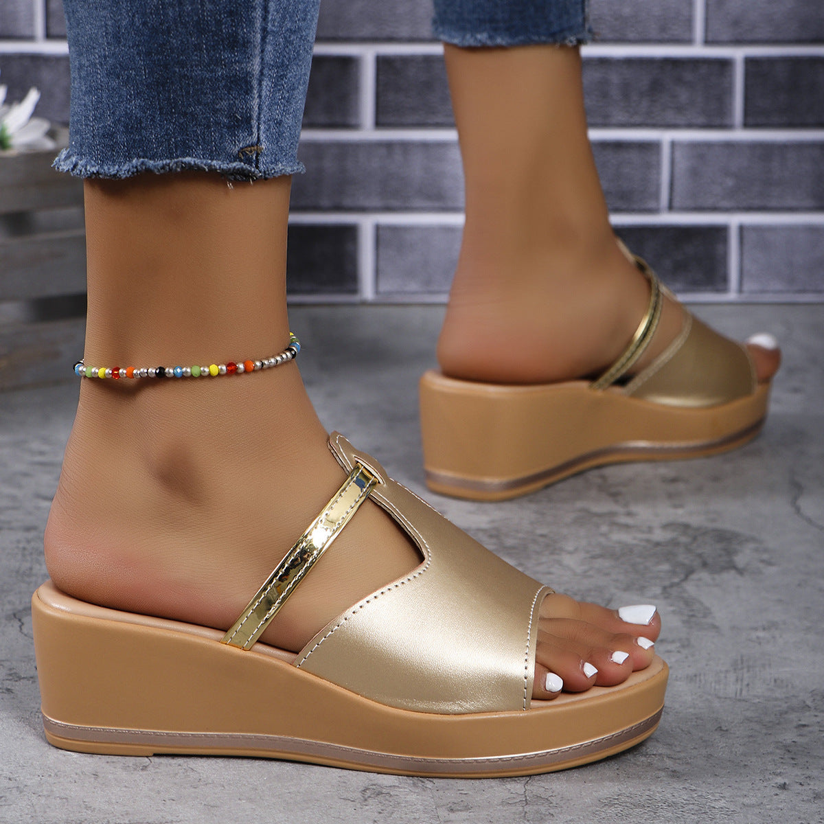 Summer Peep-toe Wedges Sandals Casual Thick Sole Heightening Slippers Fashion Outdoor Slides Shoes Women