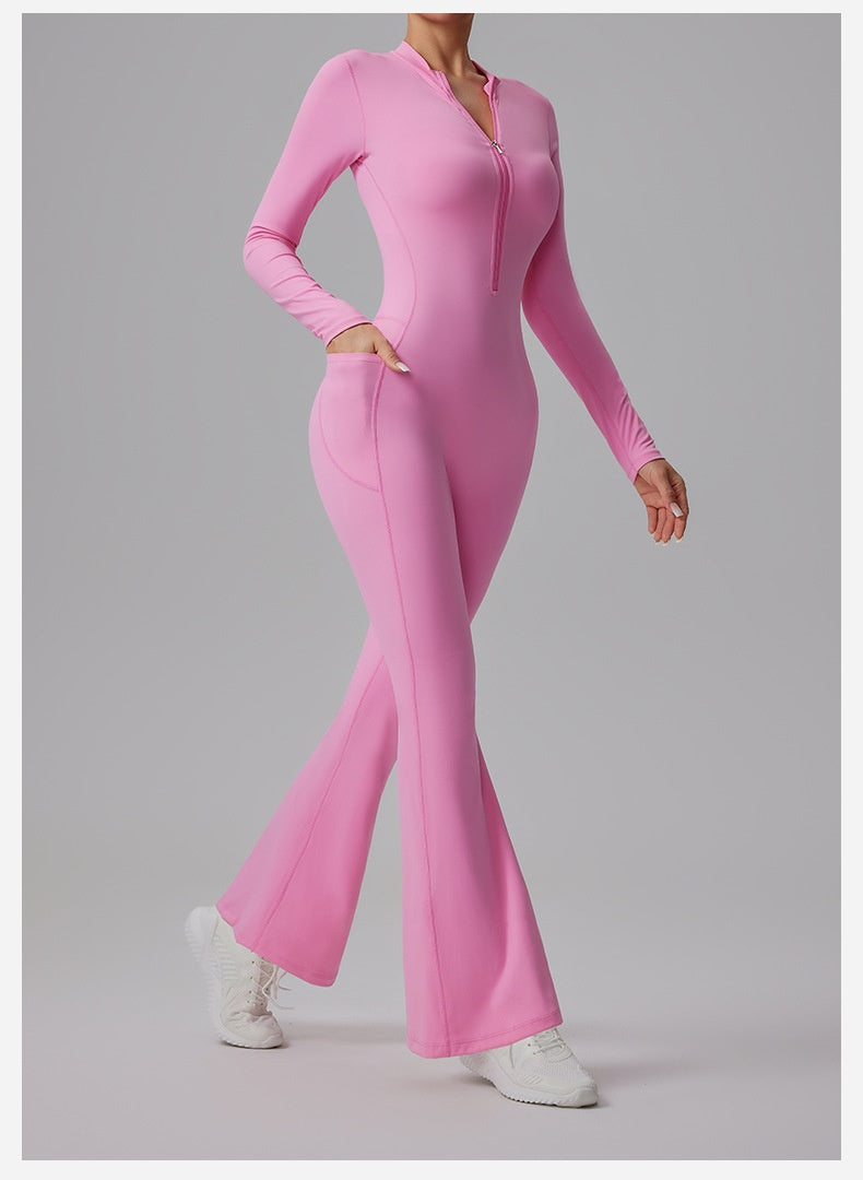 Slim-fit Bare-feel Long-sleeve Yoga Jumpsuit With A Zipper