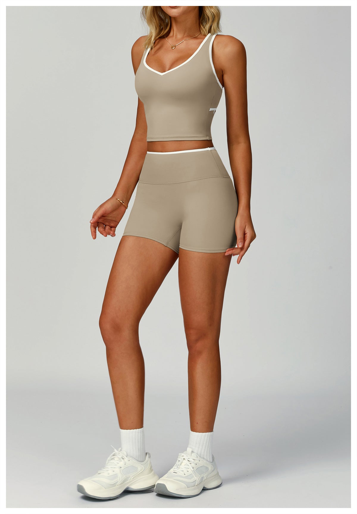 Contrastcolor Trimmed Women's TightfittingBackrevealing Yoga Wear Sports Outdoor Fitness Set
