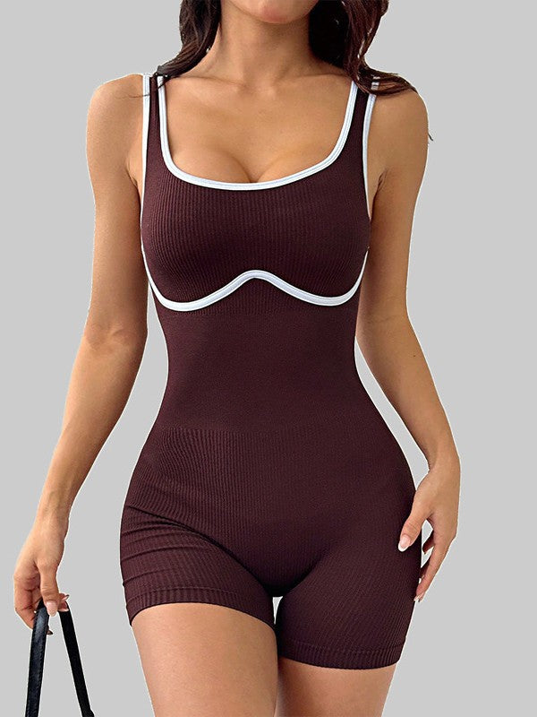 Elastic Contrast Color Yoga Jumpsuit Tight