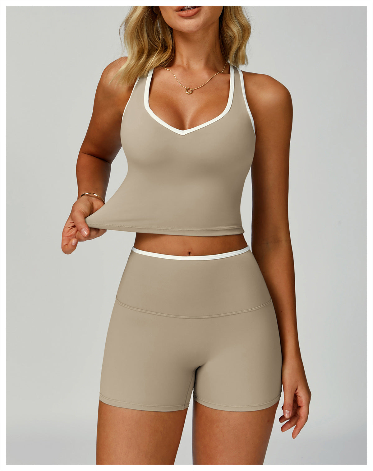 Contrastcolor Trimmed Women's TightfittingBackrevealing Yoga Wear Sports Outdoor Fitness Set