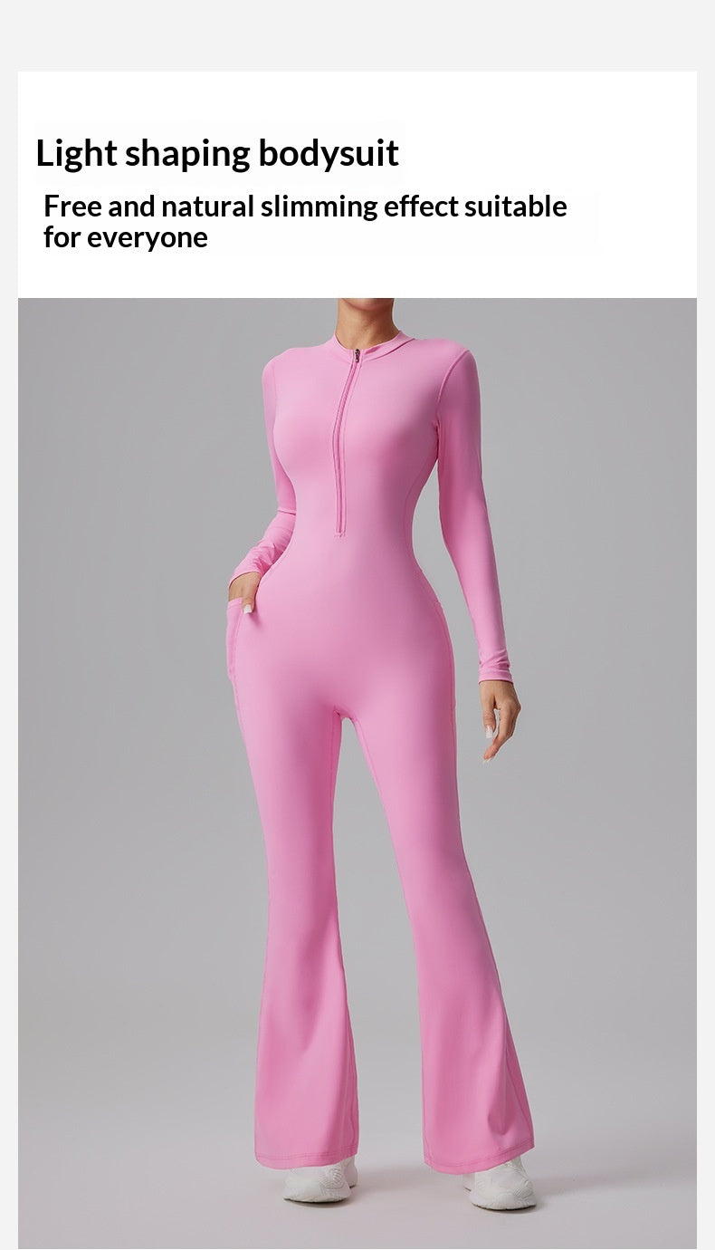 Slim-fit Bare-feel Long-sleeve Yoga Jumpsuit With A Zipper