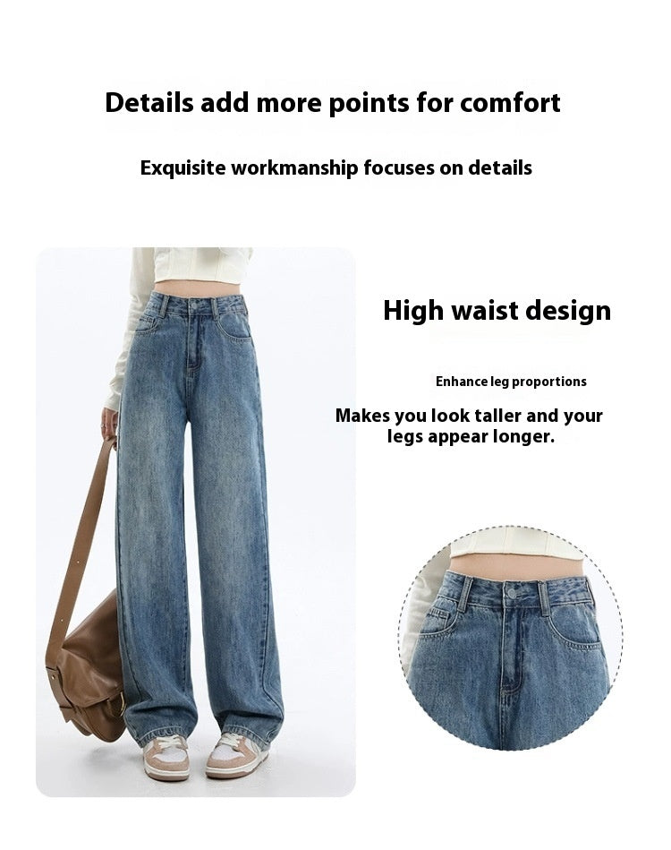 Simple All-matching Wide Leg Jeans For Women Spring And Autumn New High Waist