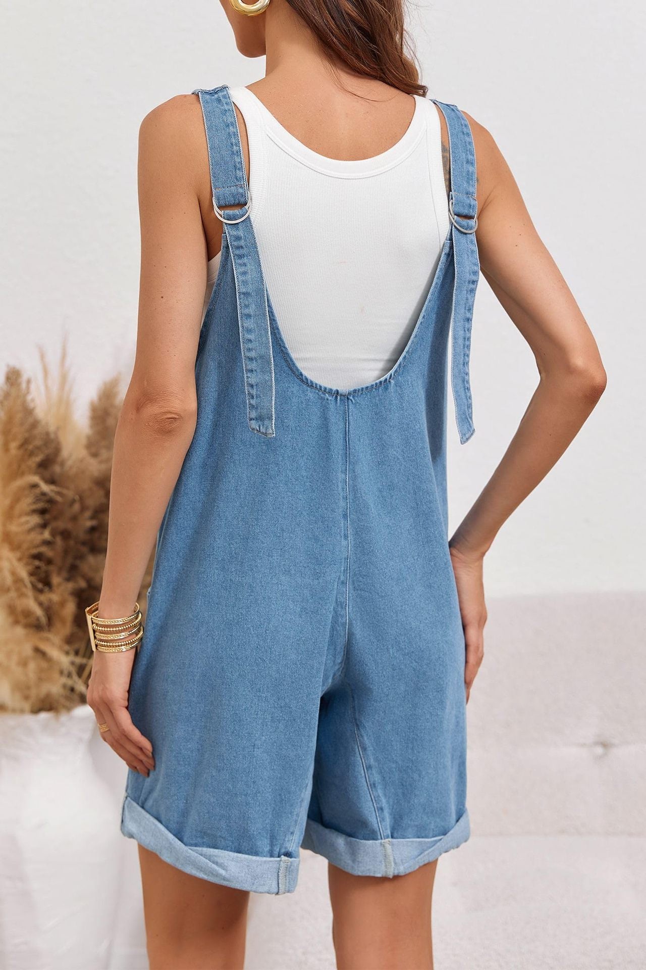Summer Wide-pocket Loose Casual Convertible-cuff Jumpsuit