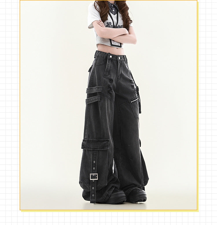 Women's Straight Loose Multi-pocket Cargo Jeans