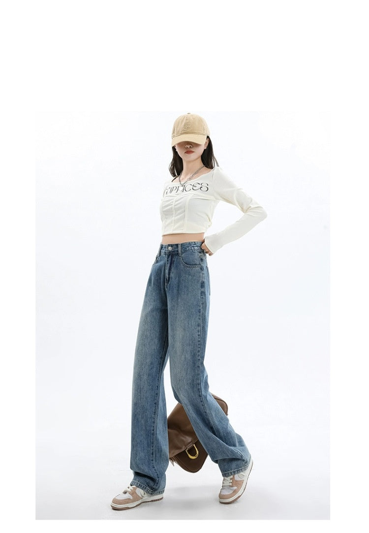 Simple All-matching Wide Leg Jeans For Women Spring And Autumn New High Waist