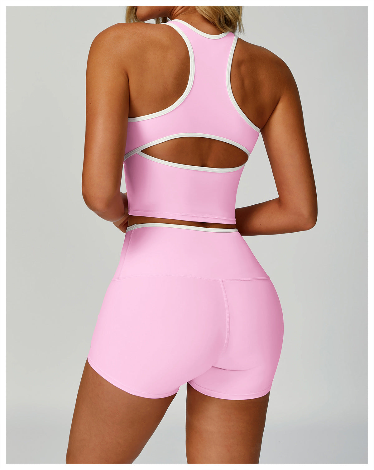 Contrastcolor Trimmed Women's TightfittingBackrevealing Yoga Wear Sports Outdoor Fitness Set