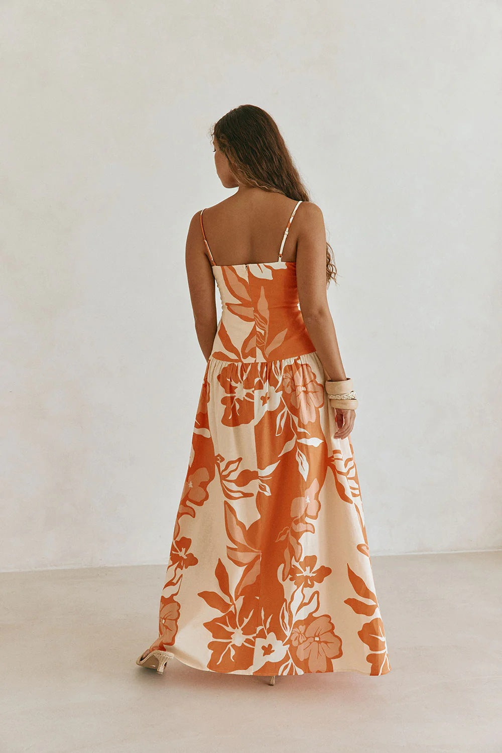 Printed Off-shoulder Slim-fit Strap Dress