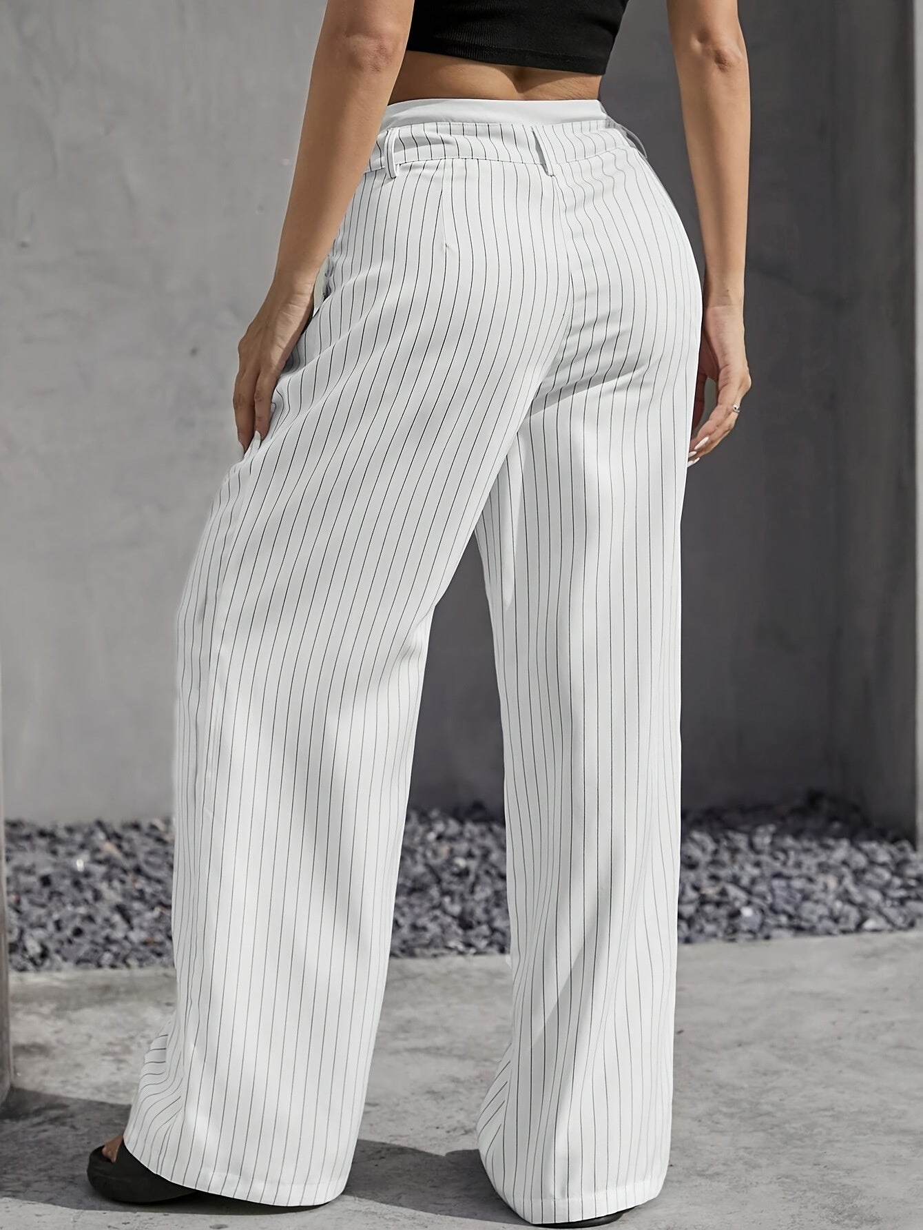 Stripe Printed Trousers Fashion High Waist Straight Leg Pants With Pocket Zipper Casual Suit Pants For Women