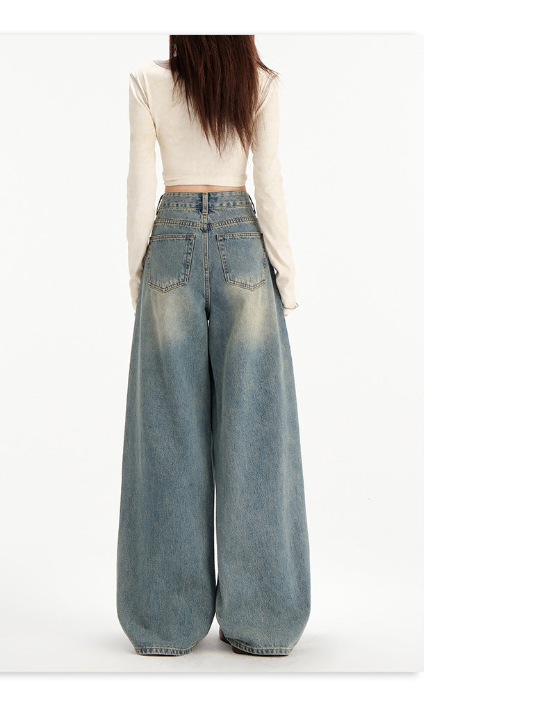 Retro Straight All-matching Loose Drooping Wide Leg Jeans