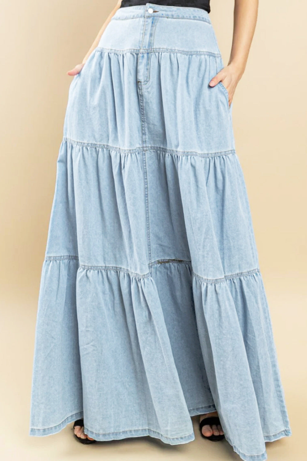 Low Waist Distressed Vacation Style Cake All-matching Jeans Skirt