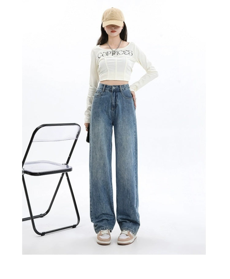 Simple All-matching Wide Leg Jeans For Women Spring And Autumn New High Waist