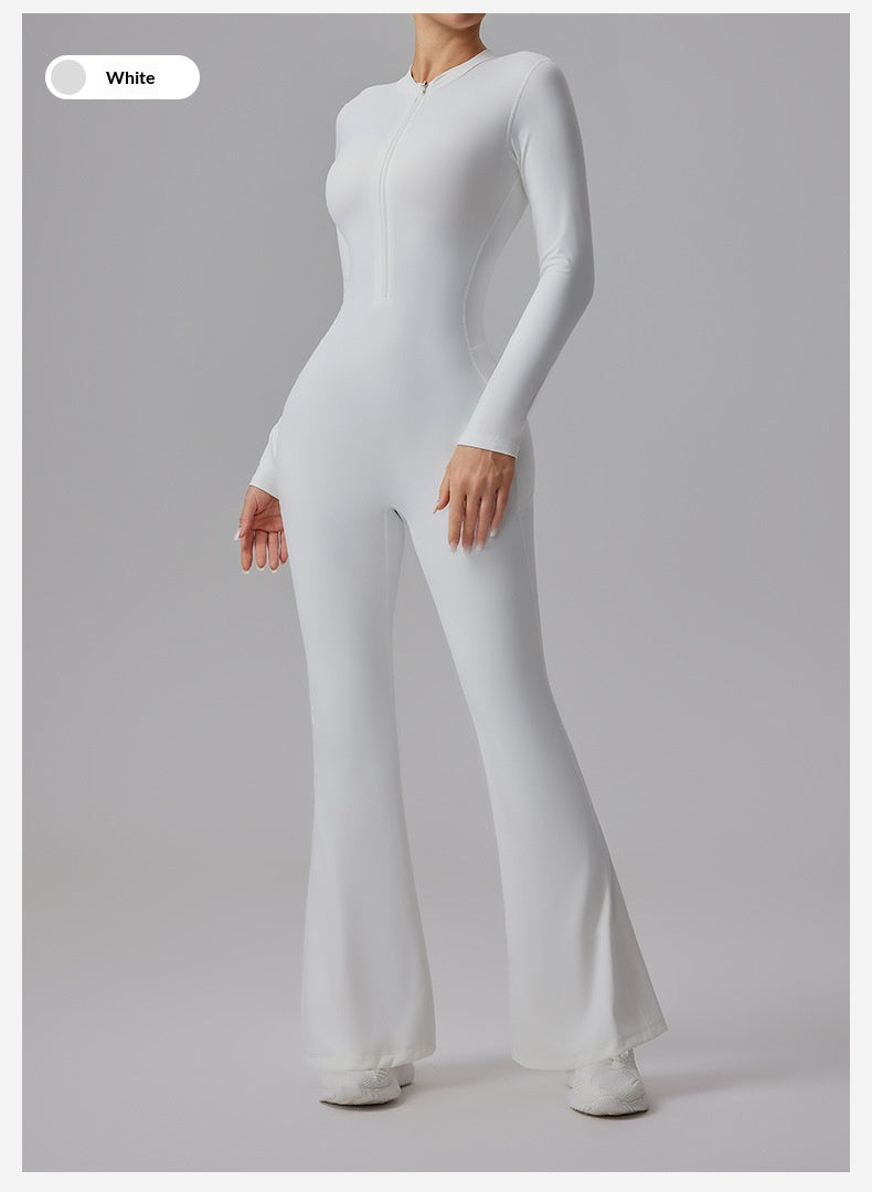 Slim-fit Bare-feel Long-sleeve Yoga Jumpsuit With A Zipper