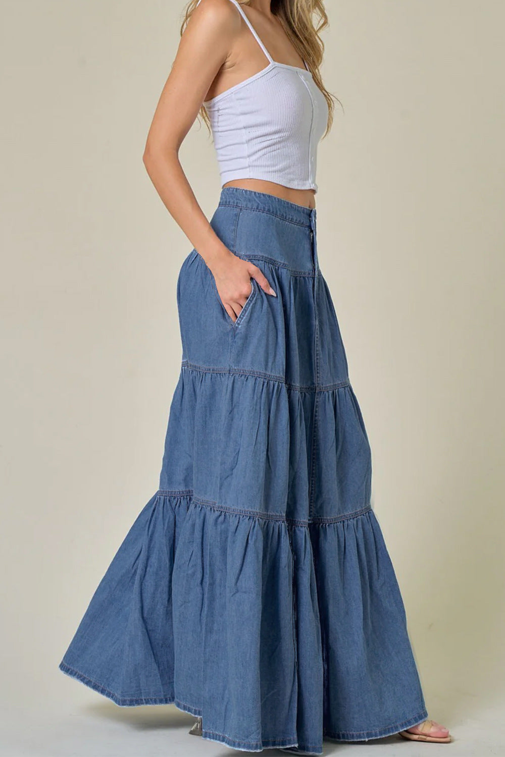Low Waist Distressed Vacation Style Cake All-matching Jeans Skirt