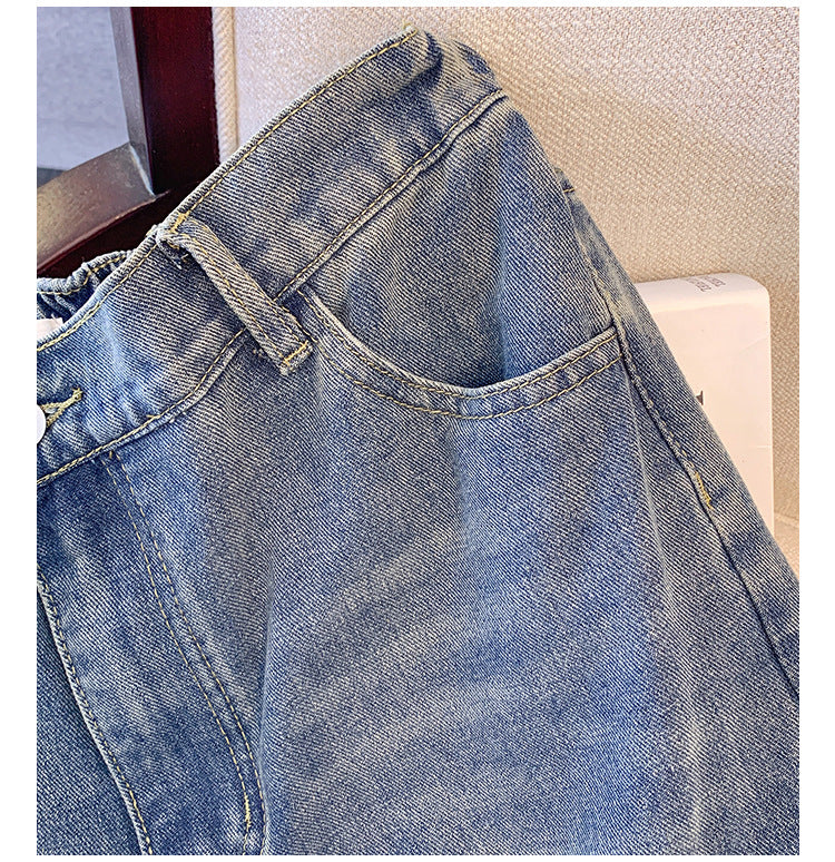 Plus-size Womens Workwear High-waist Straight-leg Denim Jeans