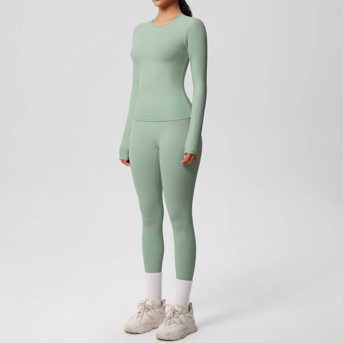 Double-sided Sanding Pure Color Tight Training Long Sleeve Yoga Clothes Suit
