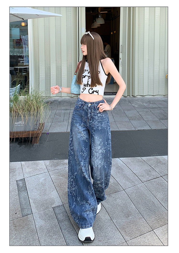 Jacquard Jeans Women's Loose Wide-leg Pants