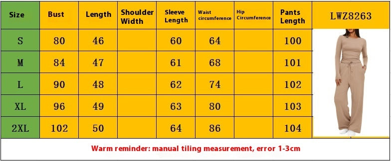 2 Pieces Women's Suit Autumn Winte Long Sleeve Tops High Waisted Wide Leg Pants Sportswear Female Clothes Solid Color Casual Suit