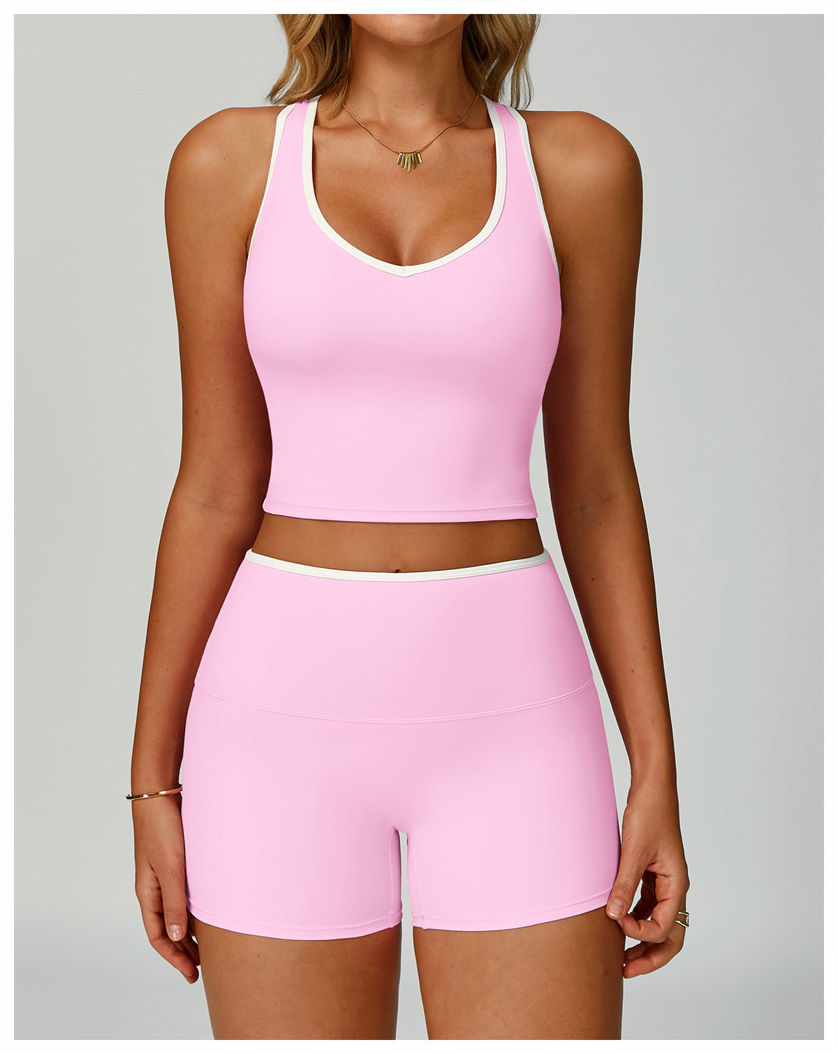 Contrastcolor Trimmed Women's TightfittingBackrevealing Yoga Wear Sports Outdoor Fitness Set