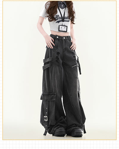 Women's Straight Loose Multi-pocket Cargo Jeans