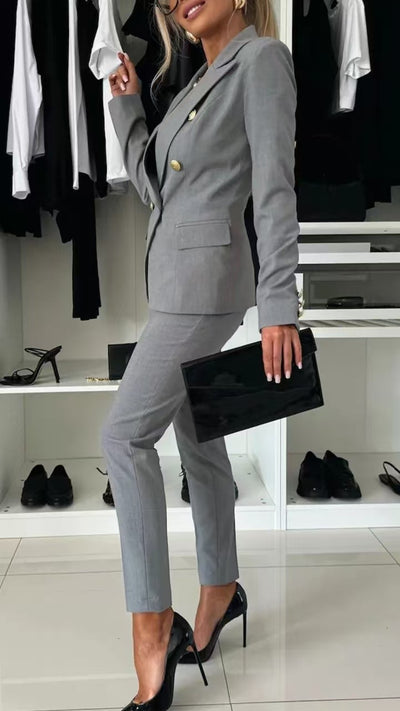 New All-matching Casual Suit Lapel Button-down Jacket And Slim-fit Trousers For Women's Office Business Set Clothing