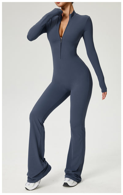 Zip-up Long-sleeve Yoga Bodysuit Fitness And Workout One-piece
