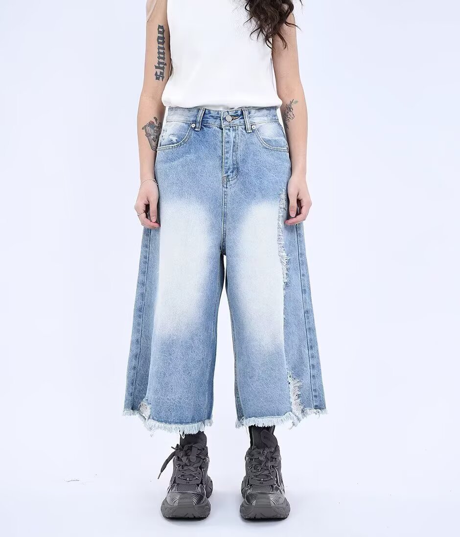 Hong Kong-style Loose-fitting Versatile Cropped Jeans