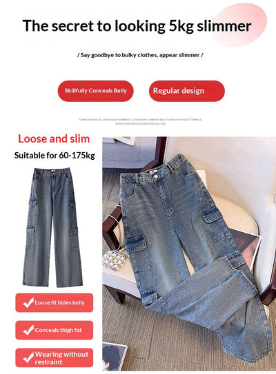 Plus-size Womens Workwear High-waist Straight-leg Denim Jeans