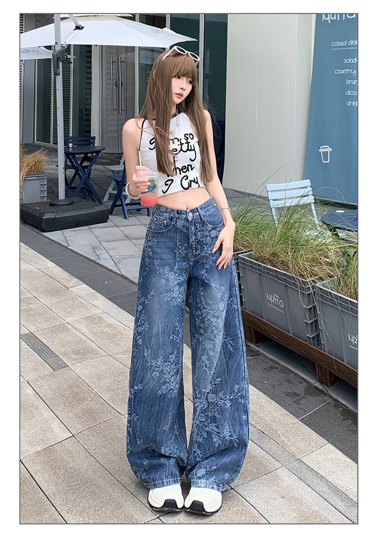 Jacquard Jeans Women's Loose Wide-leg Pants